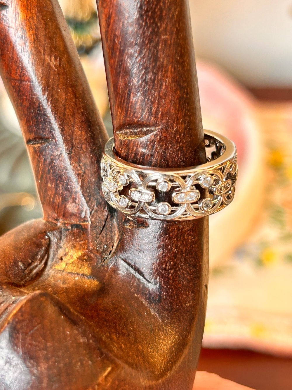 Intricate Filigree Ring, silver-tone, Size 9 Vintage Ring Stack